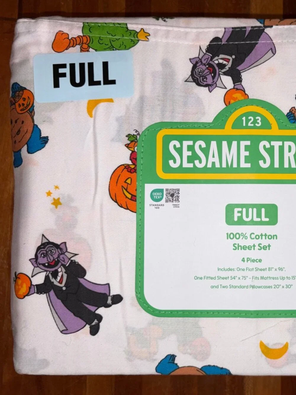NEW Sesame Street 100% Cotton Halloween FULL Size Sheet Set BERT ERNIE COOKIE